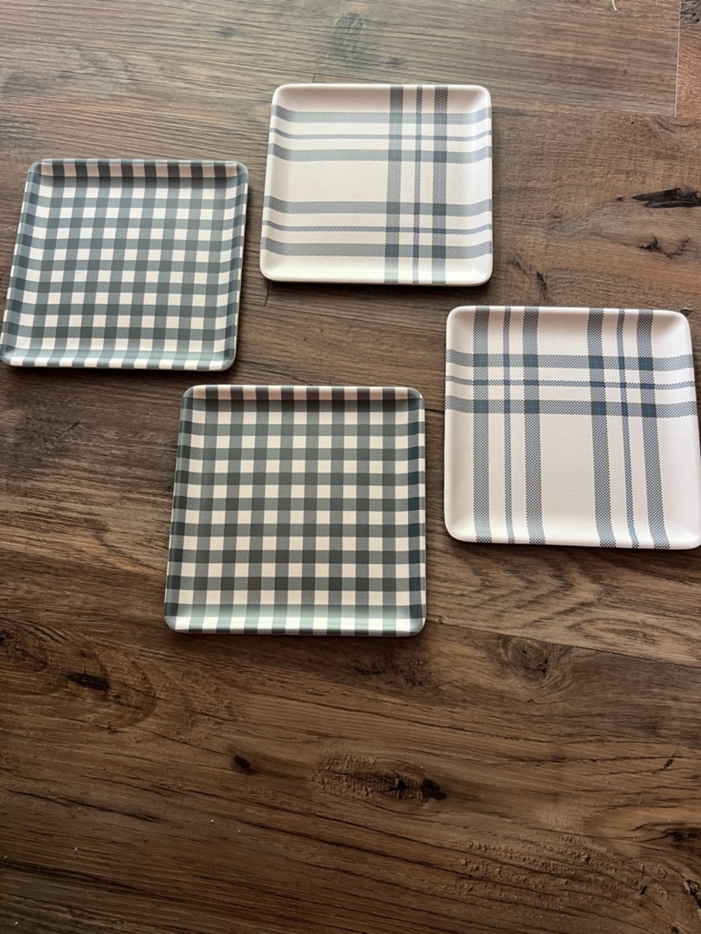 Hearth and Hand Plaid Square Dessert Plates - Gray and Cream (Set of 4)